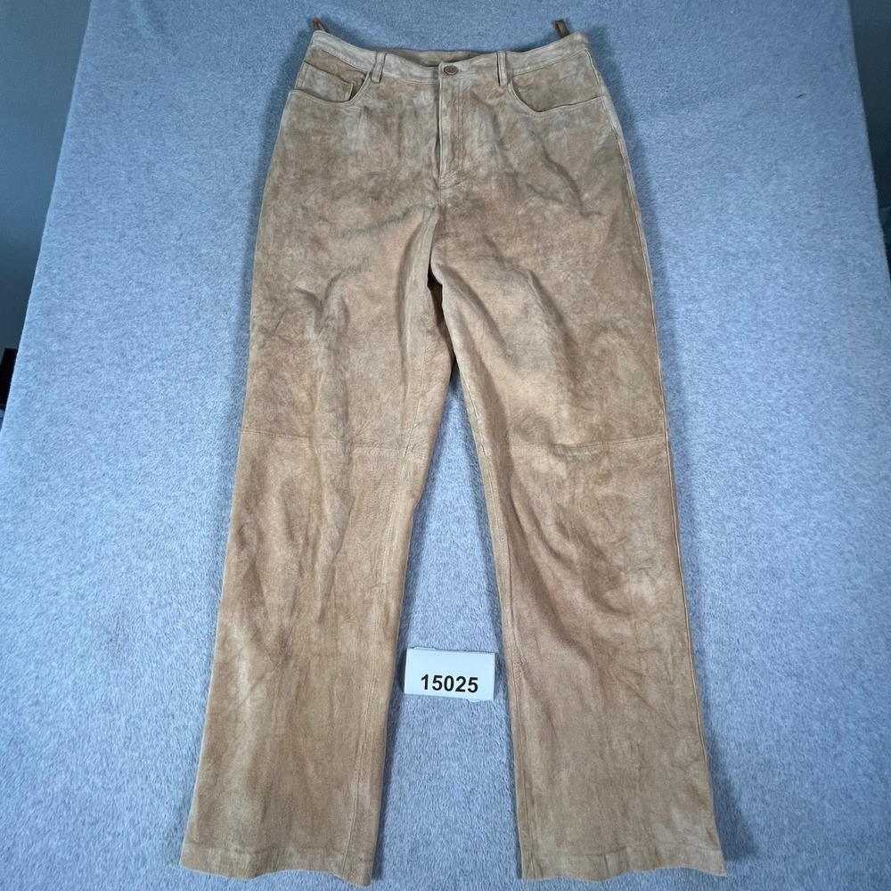 Brandon Thomas Leather Pants Womens 14 Tan Excellent Suede Straight Leg 27663NC